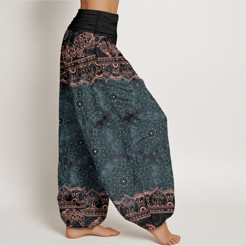 Elegante Haremshose aus Baumwolle mit Buddha Stones , Mandala-Blumenmuster und elastischem Bund für Damen - image 1