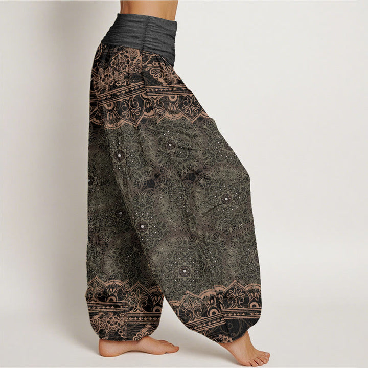 Elegante Haremshose aus Baumwolle mit Buddha Stones , Mandala-Blumenmuster und elastischem Bund für Damen - image 8
