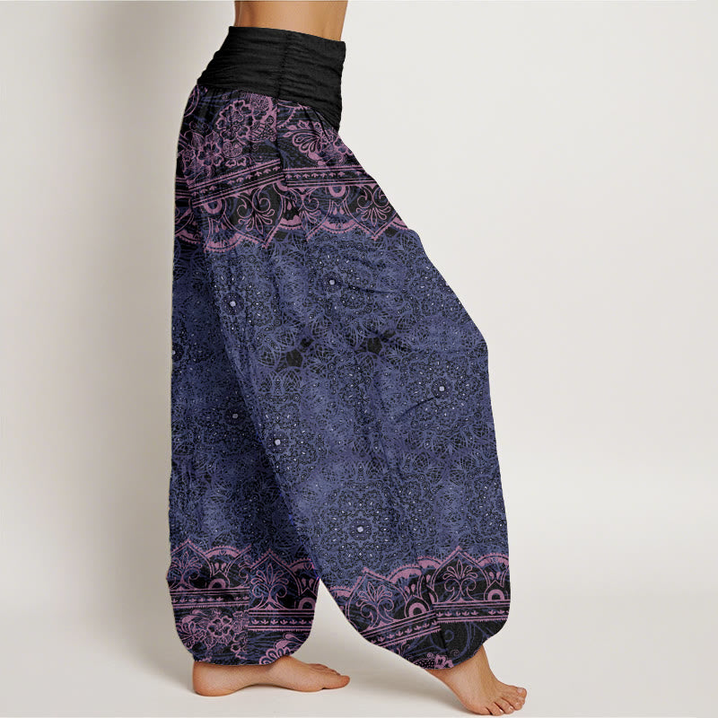 Elegante Haremshose aus Baumwolle mit Buddha Stones , Mandala-Blumenmuster und elastischem Bund für Damen - image 5