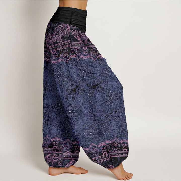 Elegante Haremshose aus Baumwolle mit Buddha Stones , Mandala-Blumenmuster und elastischem Bund für Damen - image 5