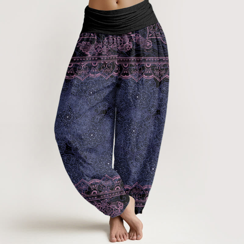 Elegante Haremshose aus Baumwolle mit Buddha Stones , Mandala-Blumenmuster und elastischem Bund für Damen - Mittelviolett - US22, UK/AU26, EU54 (6XL) - image 4