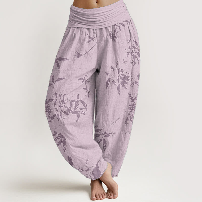 Haremshose aus Baumwolle mit Buddha Stones und Zweigmuster sowie elastischem Bund für Damen - Rosa - US22, UK/AU26, EU54 (6XL) - image 7