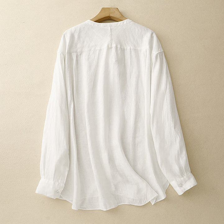 Buddha Stones, einfarbiges Langarmshirt aus Baumwolle mit Rundhalsausschnitt und Knöpfen, Damenhemd - image 8