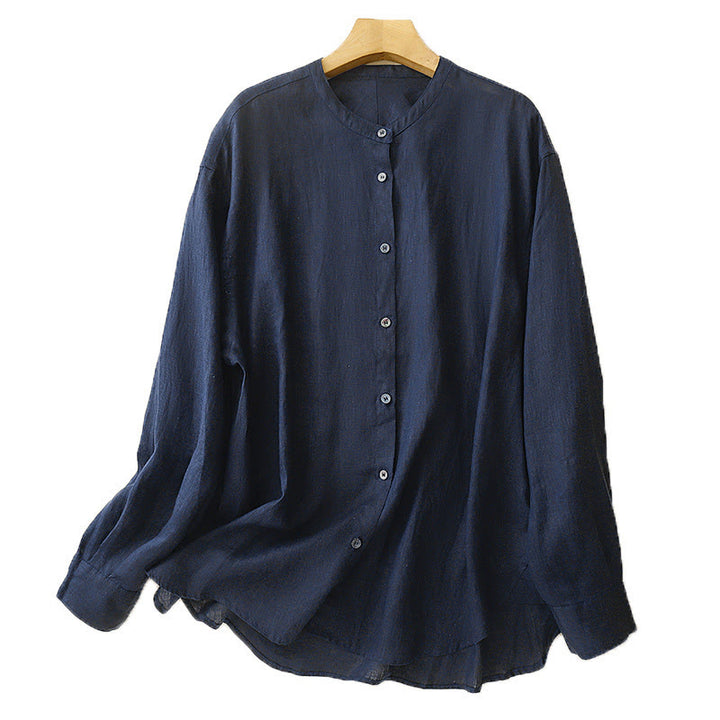 Buddha Stones, einfarbiges Langarmshirt aus Baumwolle mit Rundhalsausschnitt und Knöpfen, Damenhemd - image 6