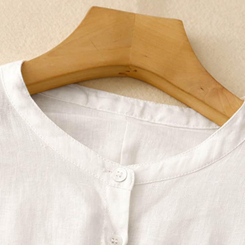Buddha Stones, einfarbiges Langarmshirt aus Baumwolle mit Rundhalsausschnitt und Knöpfen, Damenhemd - image 10