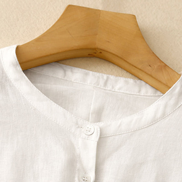Buddha Stones, einfarbiges Langarmshirt aus Baumwolle mit Rundhalsausschnitt und Knöpfen, Damenhemd - image 10