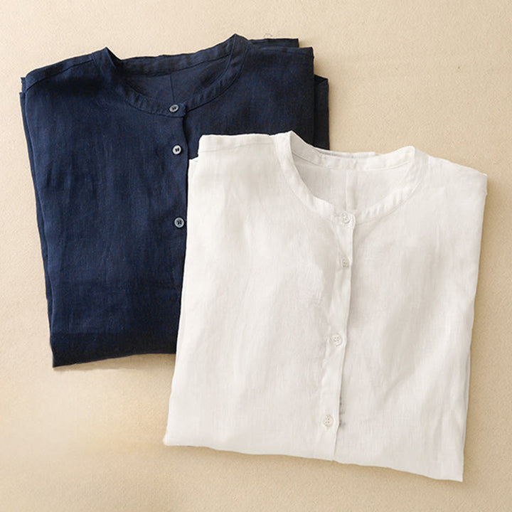 Buddha Stones, einfarbiges Langarmshirt aus Baumwolle mit Rundhalsausschnitt und Knöpfen, Damenhemd - image 17