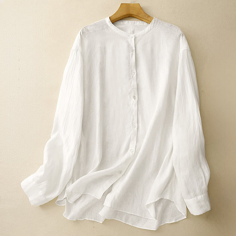 Buddha Stones, einfarbiges Langarmshirt aus Baumwolle mit Rundhalsausschnitt und Knöpfen, Damenhemd - Weiß - US 8-10, UK/AU 12-14, EU 40-42 (2XL) - image 7