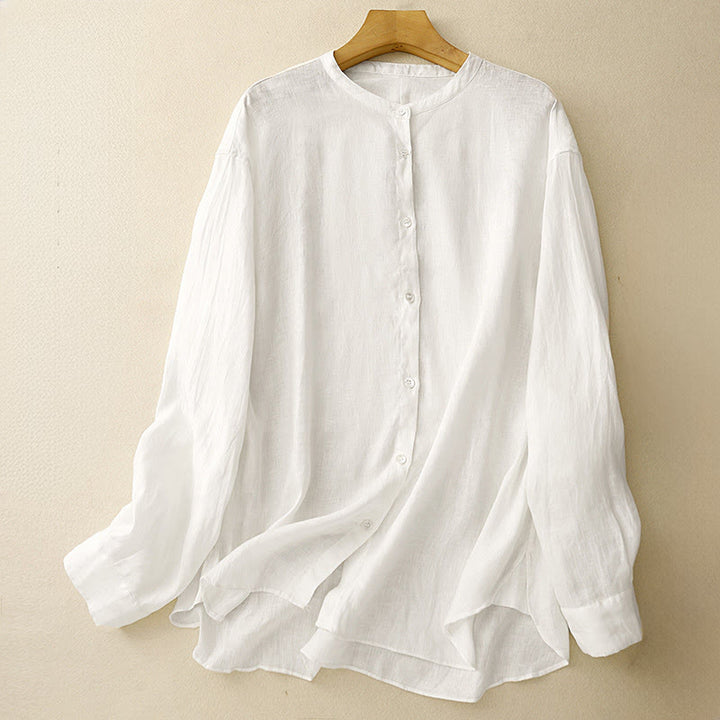 Buddha Stones, einfarbiges Langarmshirt aus Baumwolle mit Rundhalsausschnitt und Knöpfen, Damenhemd - Weiß - US 8-10, UK/AU 12-14, EU 40-42 (2XL) - image 7