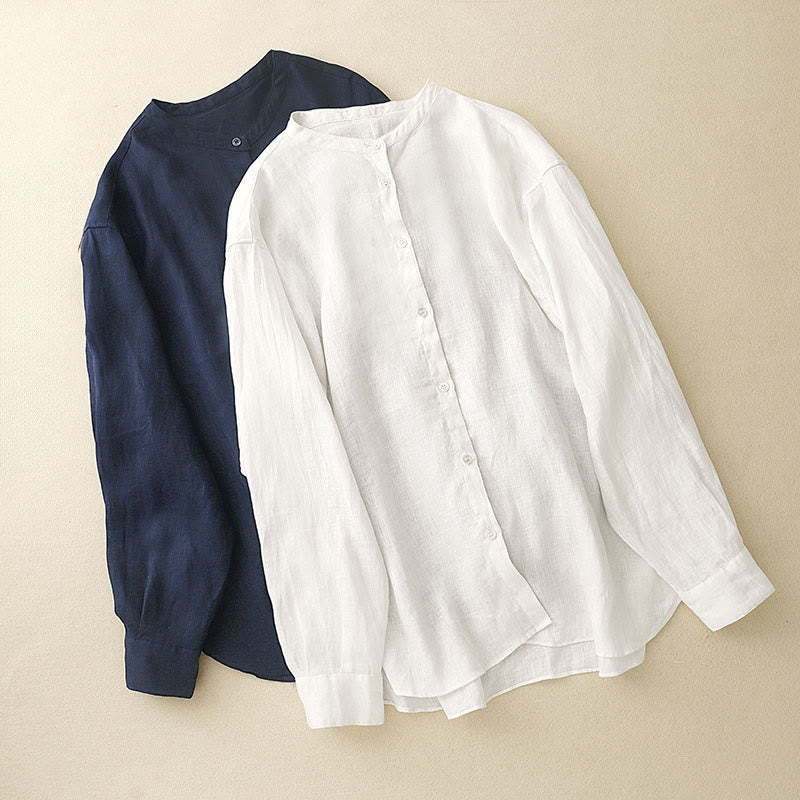 Buddha Stones, einfarbiges Langarmshirt aus Baumwolle mit Rundhalsausschnitt und Knöpfen, Damenhemd - image 16