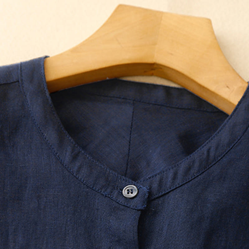 Buddha Stones, einfarbiges Langarmshirt aus Baumwolle mit Rundhalsausschnitt und Knöpfen, Damenhemd - image 1
