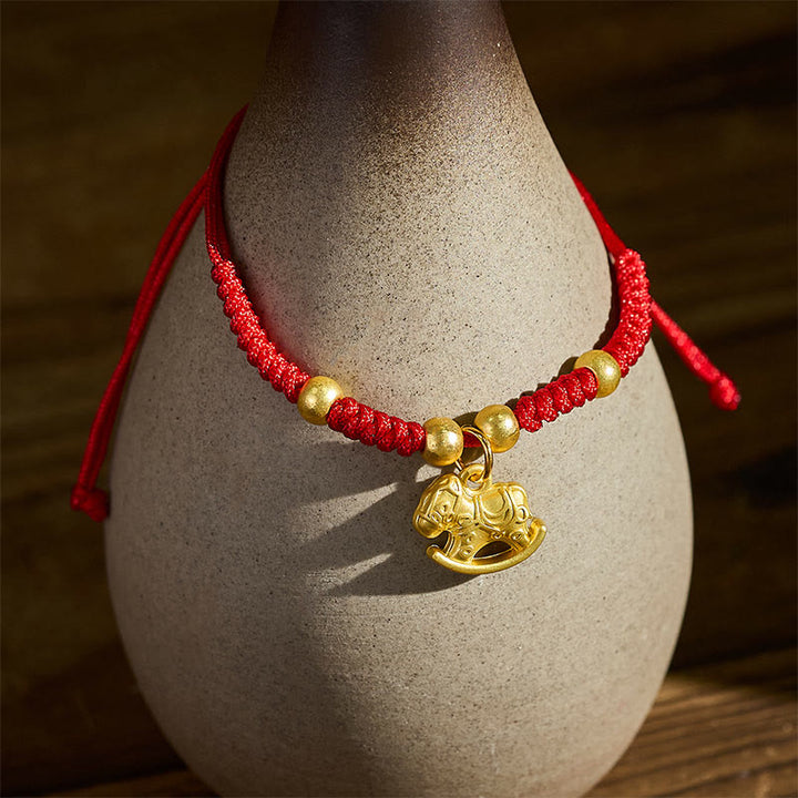 Buddha Stones , Goldenes Jahr des Pferdes, Rote Schnur, Kupfer, Geflochtenes Armband - image 1