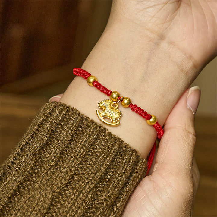 Buddha Stones , Goldenes Jahr des Pferdes, Rote Schnur, Kupfer, Geflochtenes Armband - image 3