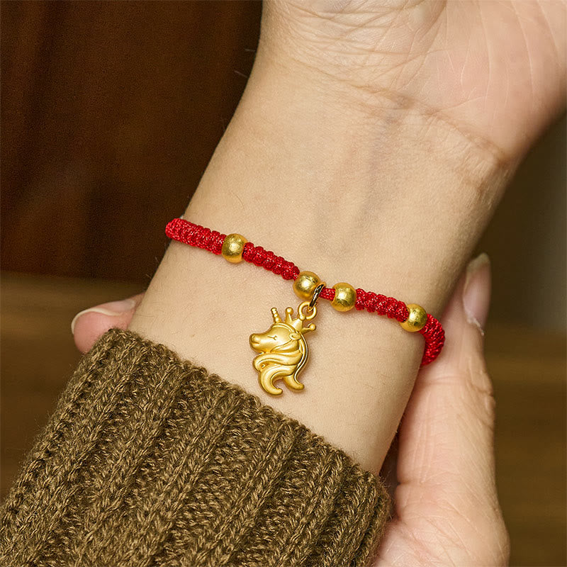 Buddha Stones Armband im Jahr des Pferdes mit Kronenmotiv und roter Schnurverbindung - image 3