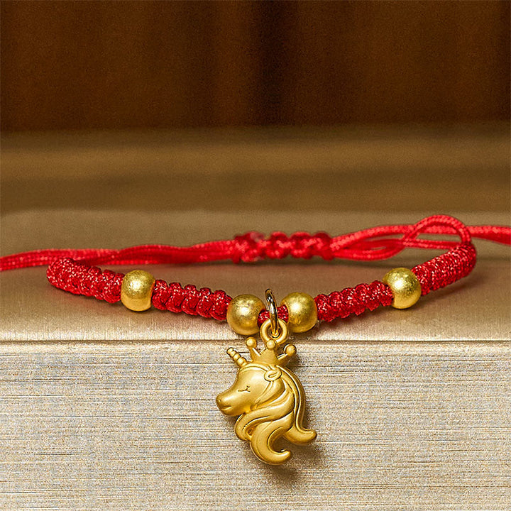 Buddha Stones Armband im Jahr des Pferdes mit Kronenmotiv und roter Schnurverbindung - image 2