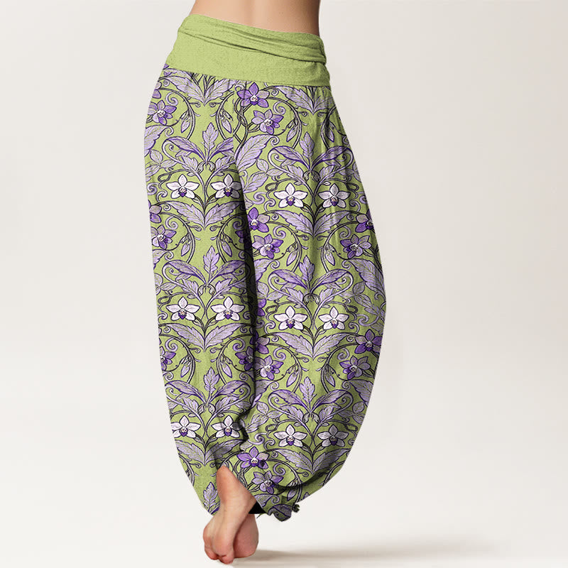 Haremshose für Damen mit Buddha Stones, Stern-, Blumen- und Blättermuster sowie elastischem Bund. - image 1