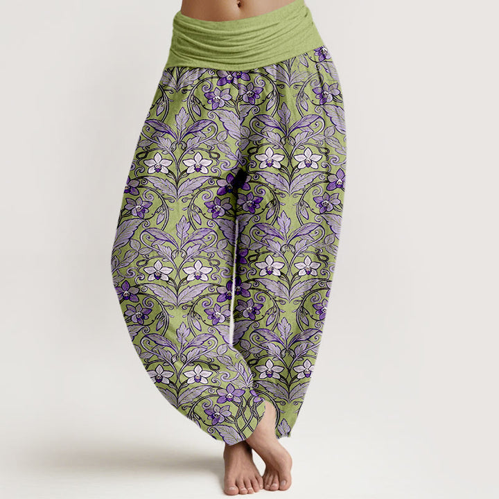 Haremshose für Damen mit Buddha Stones, Stern-, Blumen- und Blättermuster sowie elastischem Bund. - Gelbgrün - US16, UK/AU20, EU48 (3XL) - image 0