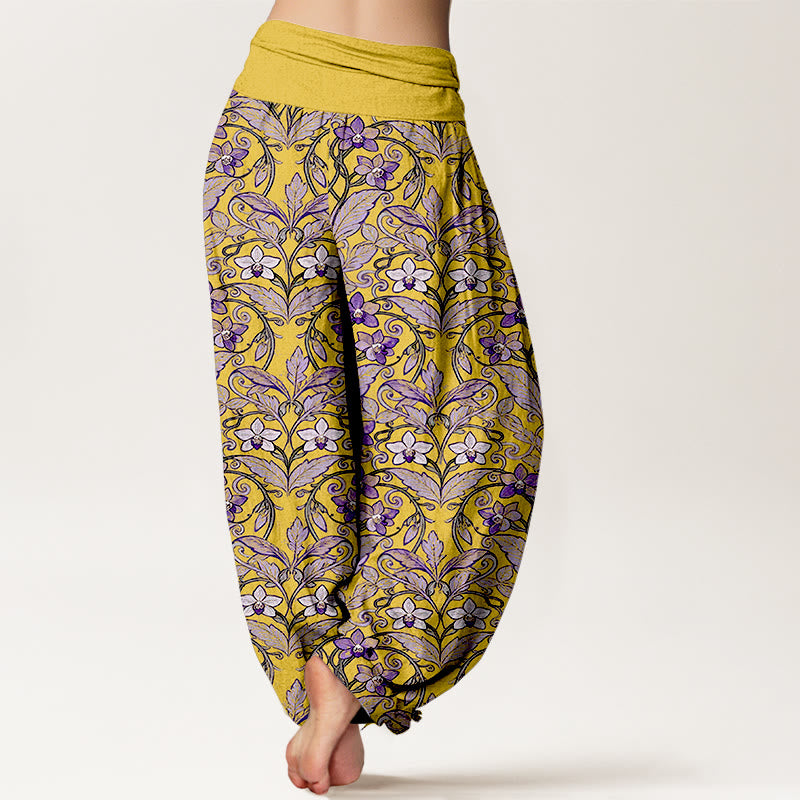 Haremshose für Damen mit Buddha Stones, Stern-, Blumen- und Blättermuster sowie elastischem Bund. - image 6
