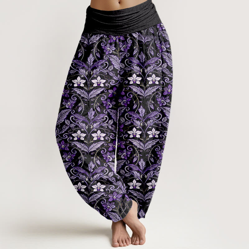Haremshose für Damen mit Buddha Stones, Stern-, Blumen- und Blättermuster sowie elastischem Bund. - Schwarz - US16, UK/AU20, EU48 (3XL) - image 8