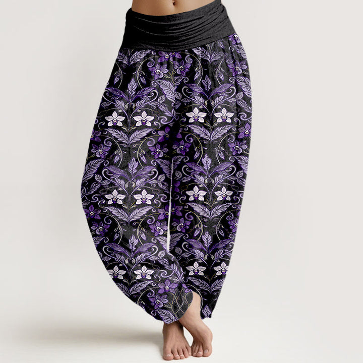 Haremshose für Damen mit Buddha Stones, Stern-, Blumen- und Blättermuster sowie elastischem Bund. - Schwarz - US16, UK/AU20, EU48 (3XL) - image 8