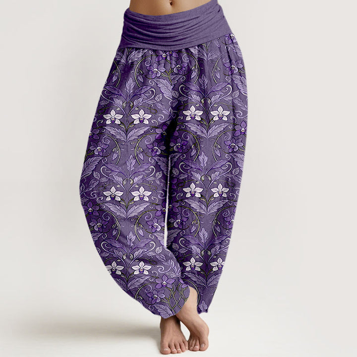 Haremshose für Damen mit Buddha Stones, Stern-, Blumen- und Blättermuster sowie elastischem Bund. - Mittelviolett - US16, UK/AU20, EU48 (3XL) - image 11