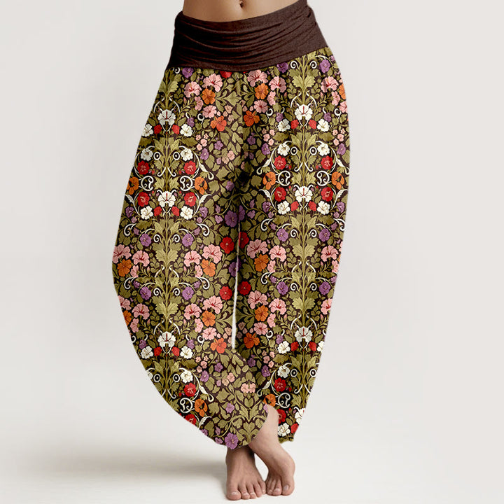 Buddha Stones Baumwoll-Haremshose mit zartfarbigem Blumen- und Blättermuster, elastischem Bund für Damen - Sattelbraun - US16, UK/AU20, EU48 (3XL) - image 5