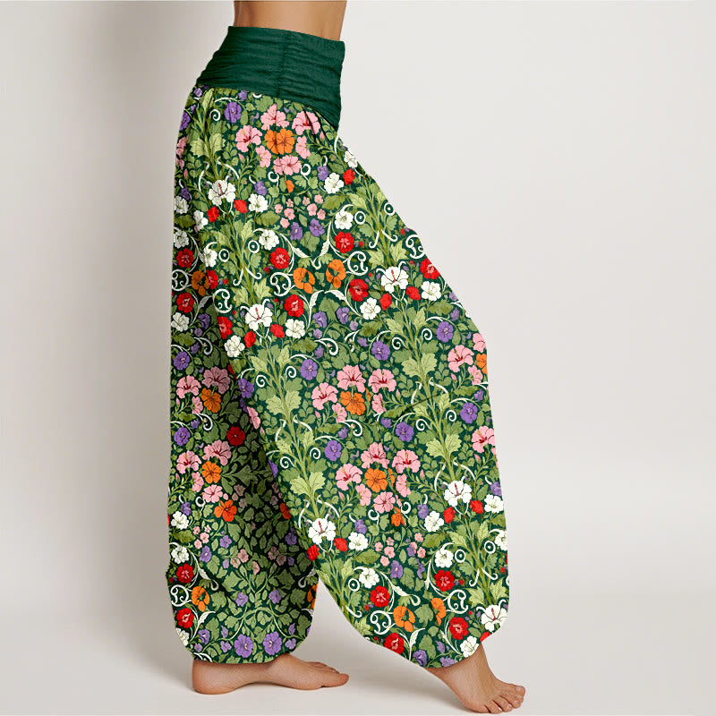 Buddha Stones Baumwoll-Haremshose mit zartfarbigem Blumen- und Blättermuster, elastischem Bund für Damen - image 10