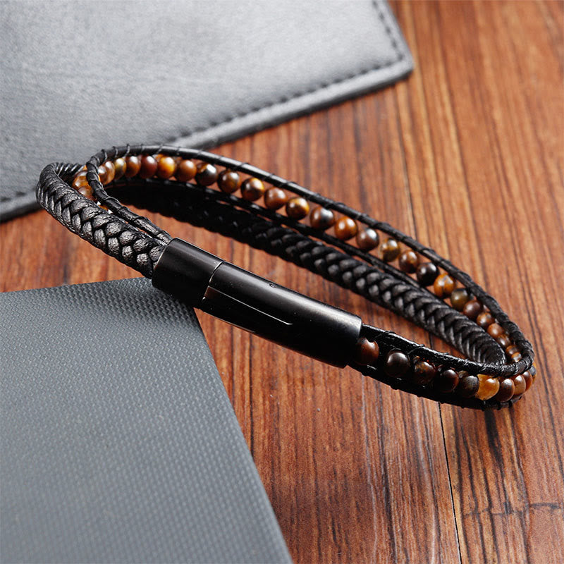 Buddha Stones, Tigerauge, Titanstahl, Schutz, verstärktes Lederarmband - image 2