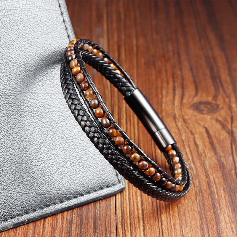 Buddha Stones, Tigerauge, Titanstahl, Schutz, verstärktes Lederarmband - image 4