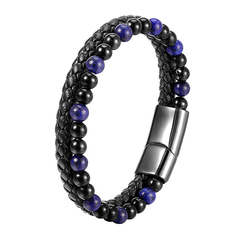 Buddha Stones, Schwarzer Onyx, Lapislazurit, Titanstahl, Armband aus Leder für positive Selbstfürsorge - image 12