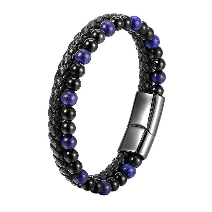 Buddha Stones, Schwarzer Onyx, Lapislazurit, Titanstahl, Armband aus Leder für positive Selbstfürsorge - image 12