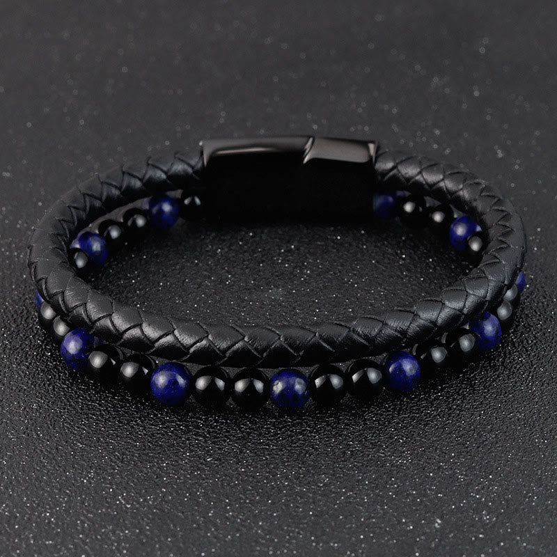 Buddha Stones, Schwarzer Onyx, Lapislazurit, Titanstahl, Armband aus Leder für positive Selbstfürsorge - image 10