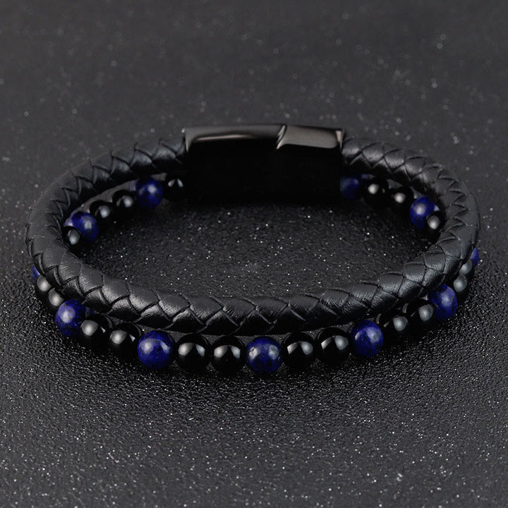 Buddha Stones, Schwarzer Onyx, Lapislazurit, Titanstahl, Armband aus Leder für positive Selbstfürsorge - image 10