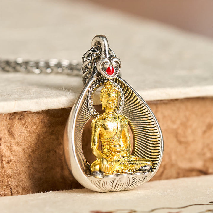 Buddha Stones ​​Grüne Tara Shakyamuni Buddha Kupferplattierte Silberkette Glücksanhänger-Halskette - image 10