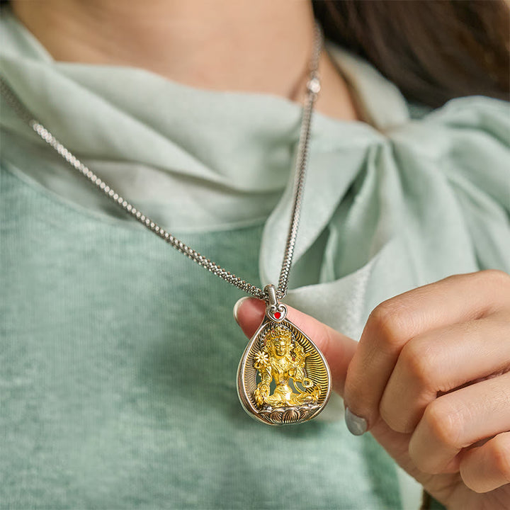 Buddha Stones ​​Grüne Tara Shakyamuni Buddha Kupferplattierte Silberkette Glücksanhänger-Halskette - image 5