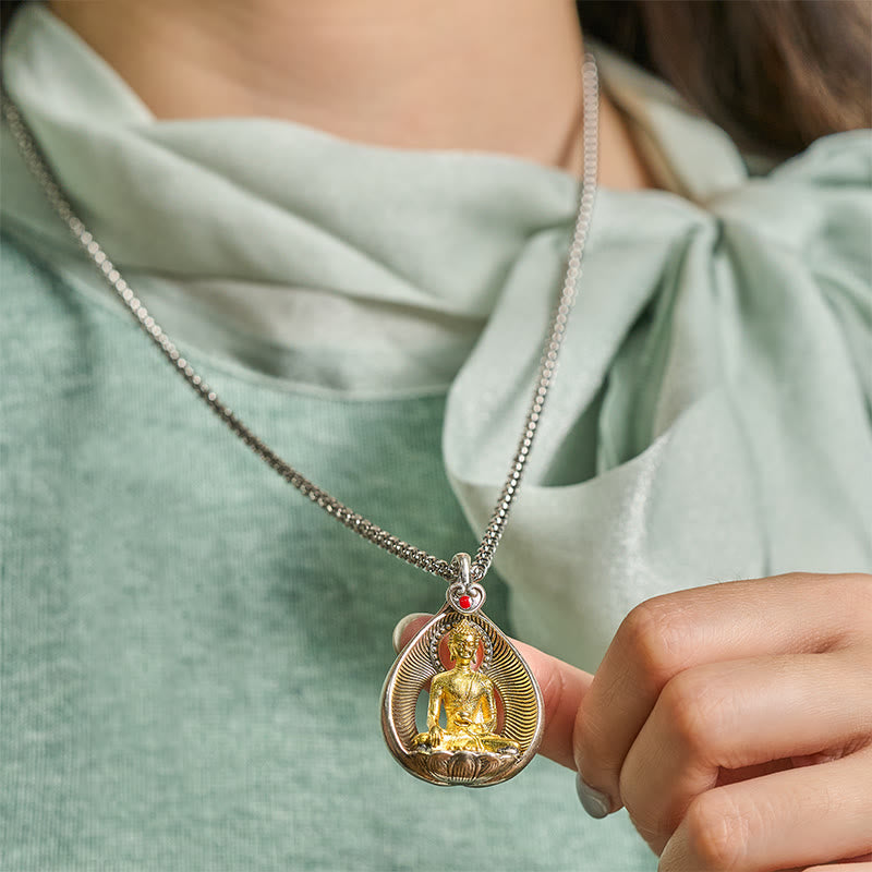 Buddha Stones ​​Grüne Tara Shakyamuni Buddha Kupferplattierte Silberkette Glücksanhänger-Halskette - image 13