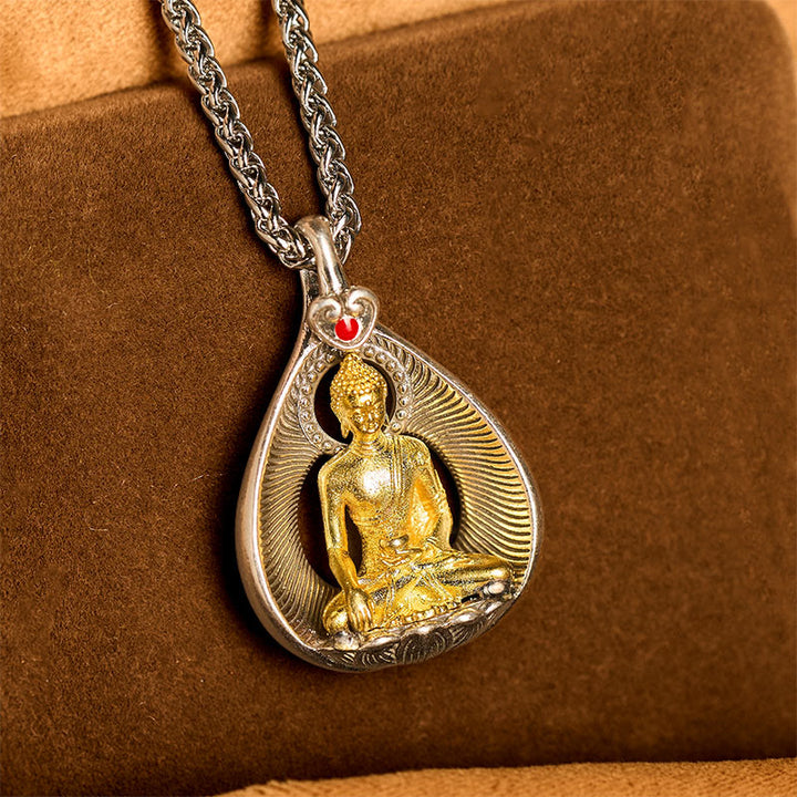 Buddha Stones ​​Grüne Tara Shakyamuni Buddha Kupferplattierte Silberkette Glücksanhänger-Halskette - image 10