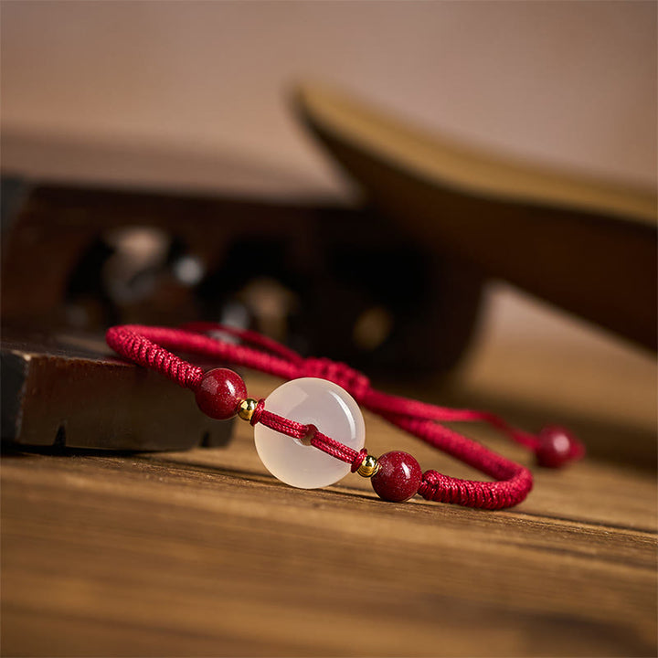 Buddha Stones -Friedensschnalle, weißer Achat-Flachknoten, Diamantknoten, rotes Schnurverbindungsarmband - image 16
