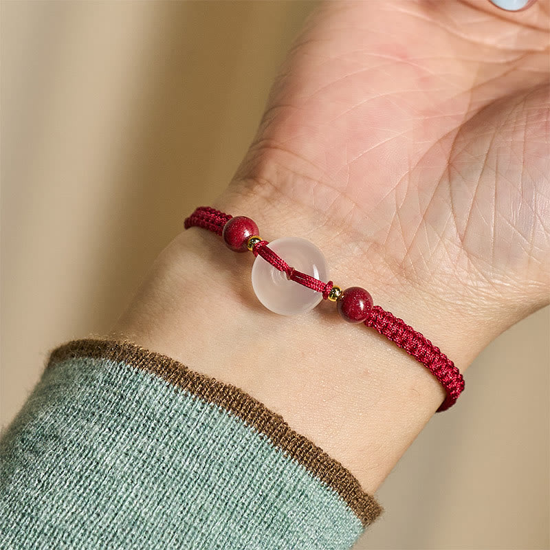 Buddha Stones -Friedensschnalle, weißer Achat-Flachknoten, Diamantknoten, rotes Schnurverbindungsarmband - image 5