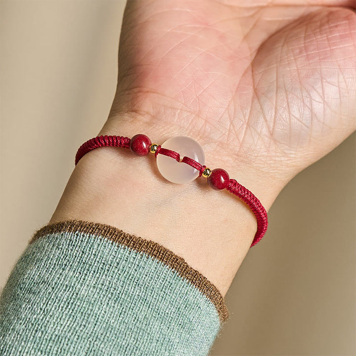 Buddha Stones -Friedensschnalle, weißer Achat-Flachknoten, Diamantknoten, rotes Schnurverbindungsarmband - image 18