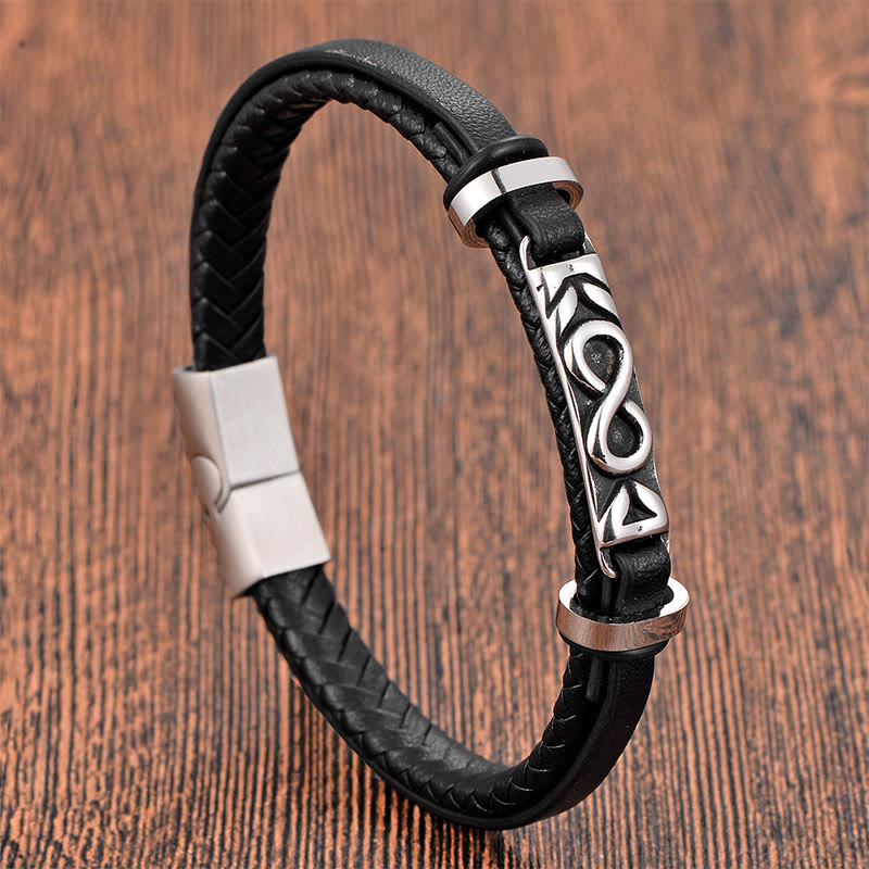 Buddha Stones, Titanstahl, Balance, mehrlagiges Lederarmband in Achterform - Einlagig (Handgelenkumfang: 18-19 cm) - image 0