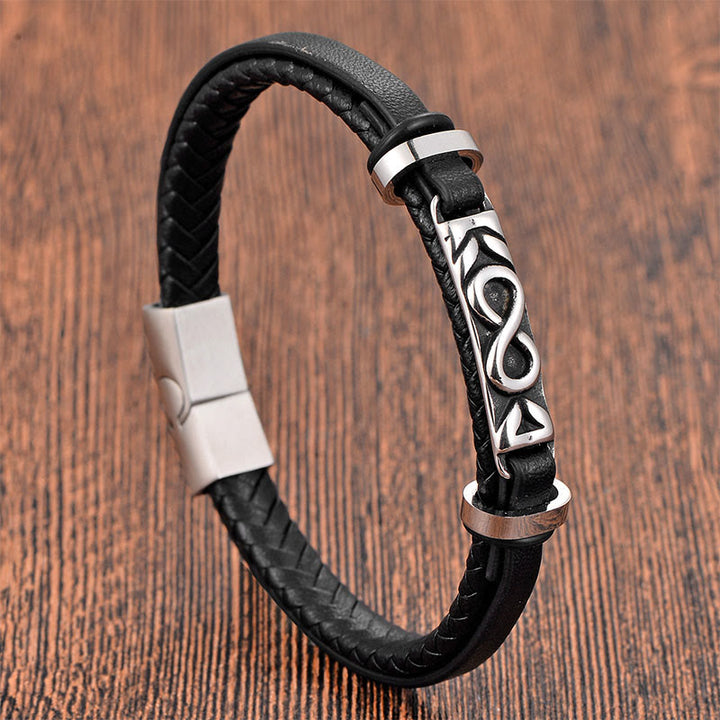 Buddha Stones, Titanstahl, Balance, mehrlagiges Lederarmband in Achterform - Einlagig (Handgelenkumfang: 18-19 cm) - image 0