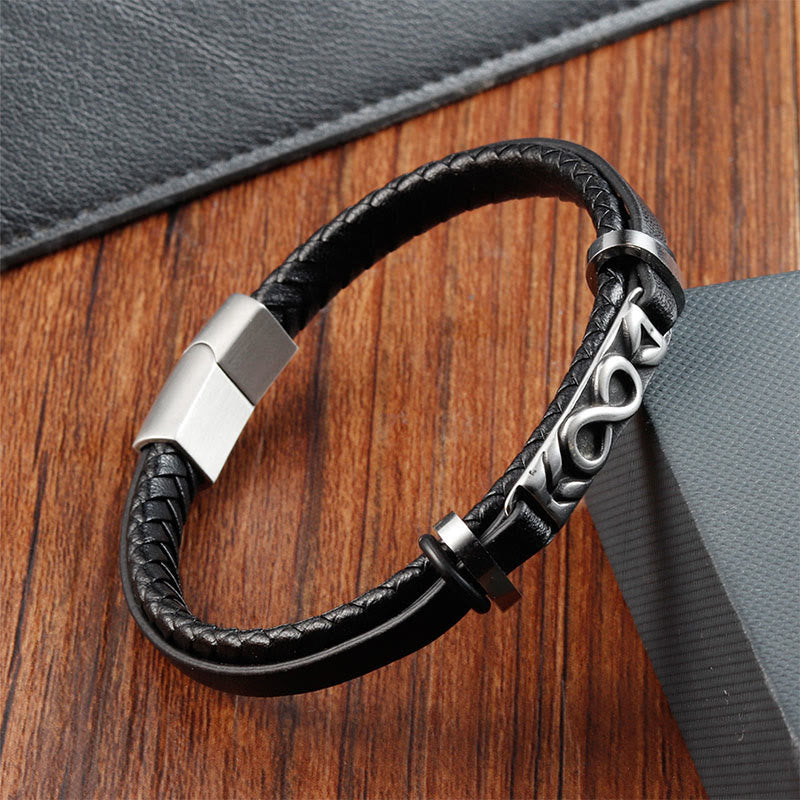 Buddha Stones, Titanstahl, Balance, mehrlagiges Lederarmband in Achterform - image 1