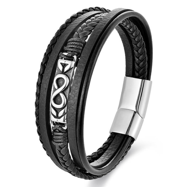 Buddha Stones, Titanstahl, Balance, mehrlagiges Lederarmband in Achterform - Mehrlagig (Handgelenkumfang: 18-19 cm) - image 8