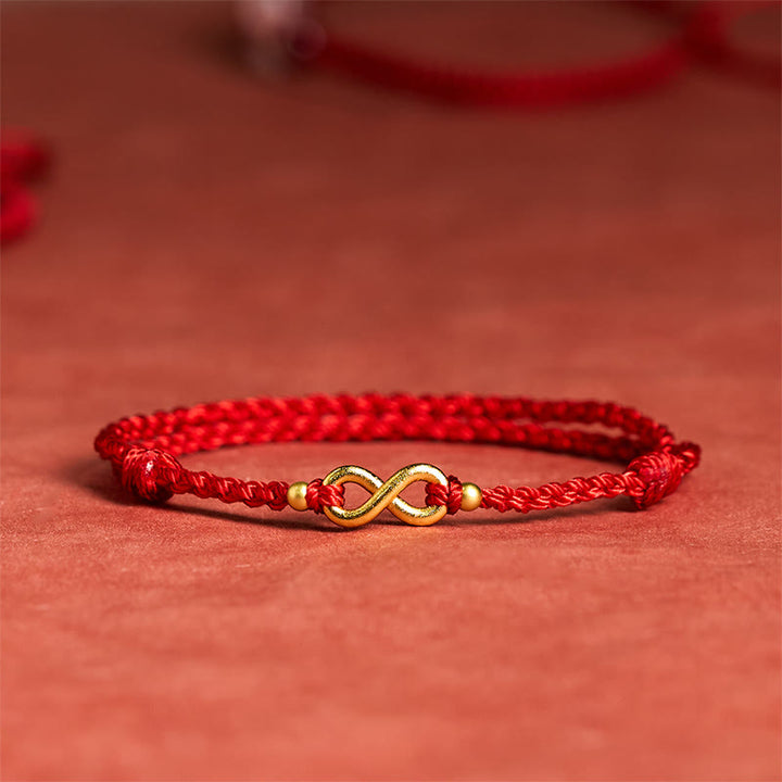 Buddha Stones Infinity Charm Messingrotes, verstellbares Schutzarmband - Rotes Band (Handgelenkumfang: 14-18 cm) - image 0
