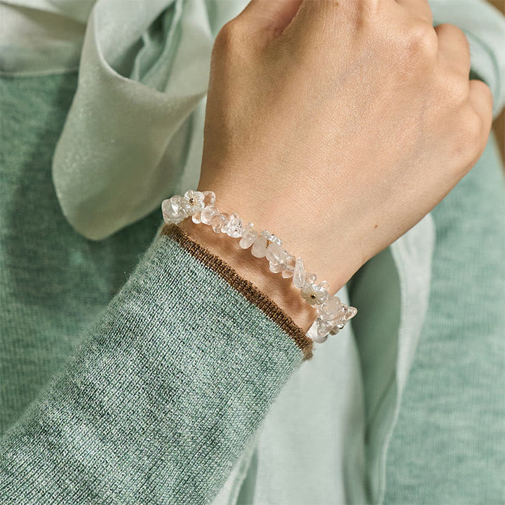 Buddha Stones, unregelmäßiges Kristallblumen-Design, Amethyst, weißer Kristall, Balance-Armband - image 14