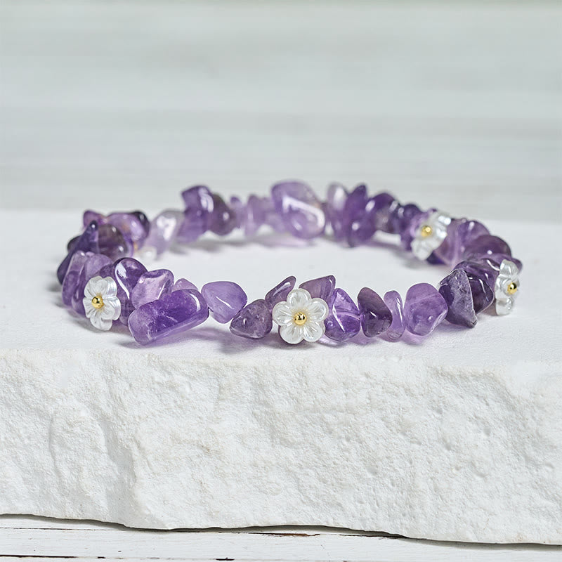 Buddha Stones, unregelmäßiges Kristallblumen-Design, Amethyst, weißer Kristall, Balance-Armband - image 3