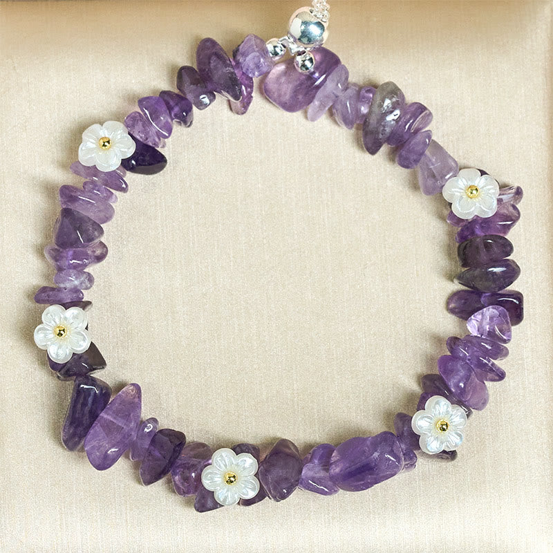 Buddha Stones, unregelmäßiges Kristallblumen-Design, Amethyst, weißer Kristall, Balance-Armband - image 2