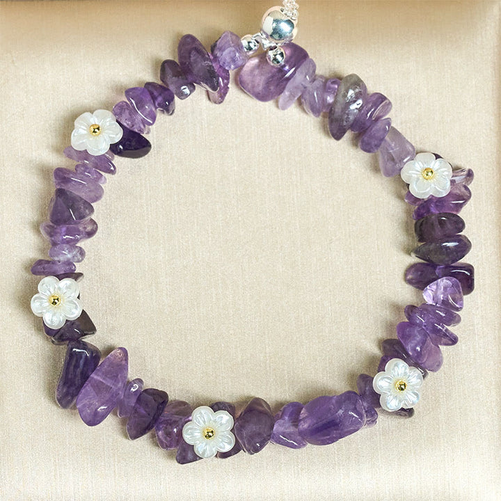 Buddha Stones, unregelmäßiges Kristallblumen-Design, Amethyst, weißer Kristall, Balance-Armband - image 2