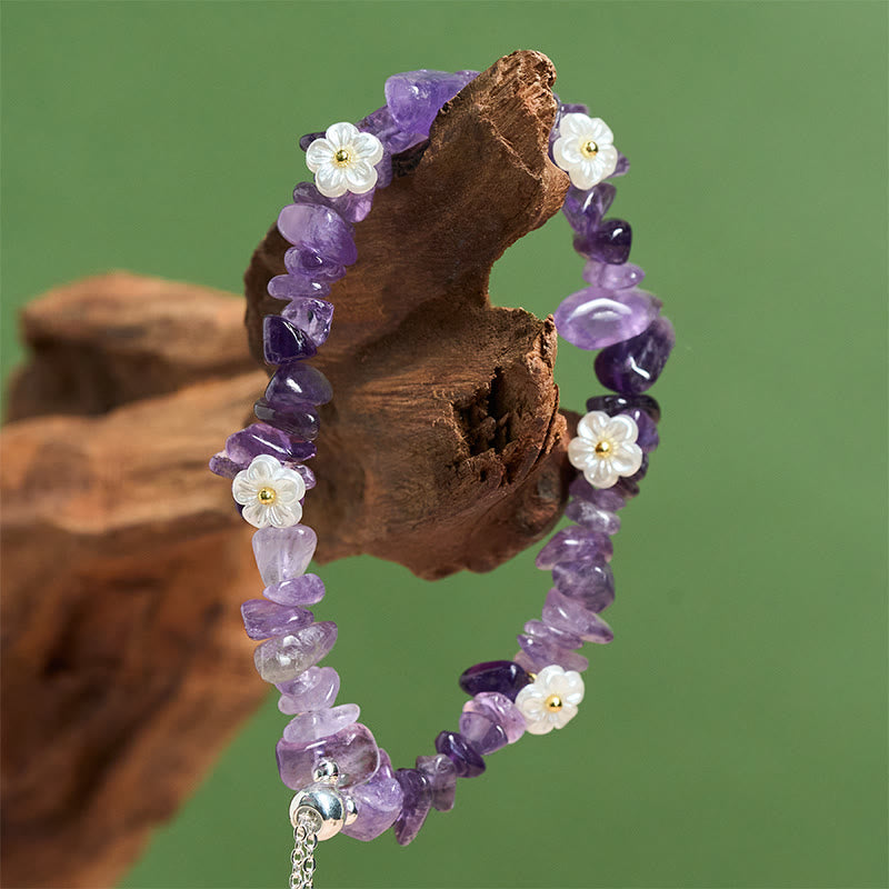 Buddha Stones, unregelmäßiges Kristallblumen-Design, Amethyst, weißer Kristall, Balance-Armband - image 6